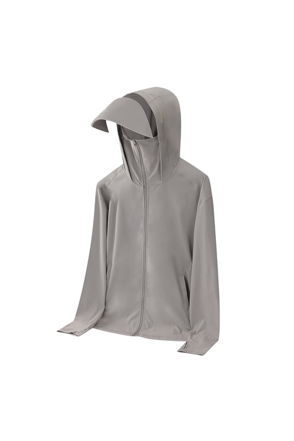 Men's Outdoor Sports UV Protection Cooling Hoodie Sun Protection Jacket with Face Cover Brim Breathable Quick Dry Long Sleeve Thin Coat Summer Fishing Hiking Travel Clothes