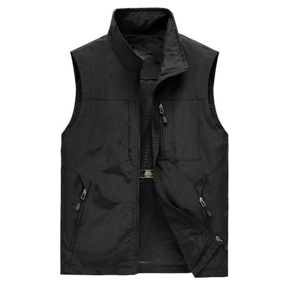 IYTR Men's Outdoor Sports Vest Lightweight Stand Collar Sleeveless Quick Dry Multi-Pockets Fishing Hiking Travel Vest with Detachable Hood