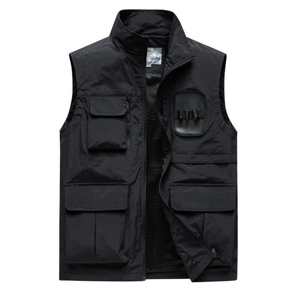 IYTR Men's Outdoor Travel Tank Tops Lightweight Stand Collar Sleeveless Waistcoat with Pockets Fishing Photographer Tank Tops (Z01_Black,XXXXXL)