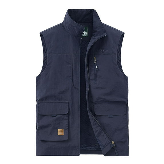IYTR Men's Outdoor Travel Vest Lightweight Stand Collar Quick Dry Sleeveless Waistcoat with Pockets Utility Fishing Photographer Vest Blue XXXXXL