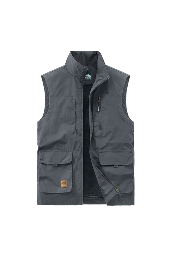 Men's Outdoor Travel Vest Lightweight Stand Collar Quick Dry Sleeveless Waistcoat with Pockets Utility Fishing Photographer Vest Gray M