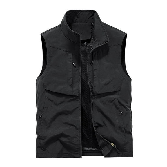 IYTR Men's Outdoor Travel Vest Lightweight Stand Collar Sleeveless Multi-Pockets Quick Dry Breathable Mesh Lining Sports Fishing Hiking Vest Gilet Black XL