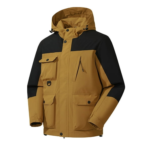 IYTR Men's Outdoor Waterproof Windproof Jacket Detachable Hooded Winter Coats Multi-Pockets Fleece Liner Thickened Warm Snow Ski Jackets Brown XXXXXL