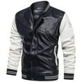 thumbnail image 1 of IYTR Men's PU Leather Jacket Baseball Jacket Zipper Motorcycle Jacket Red Blue Colorblock Long Sleeve Fashion Outwear Men's Clothing White XXXL, 1 of 5