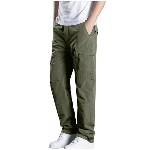 IYTR Mens Pants Casual Fleece Button Workwear with Pockets Straight Pants Comfy Baggy Pants Sweatpants Solid Color Casual Hiking Fashion Trousers (Army Green,XL)
