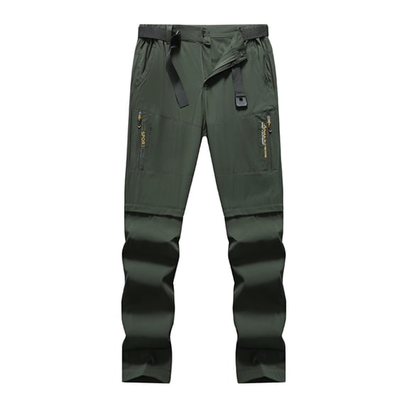 IYTR Men's Pants Outdoor Button Zipper with Belt Long Pants Baggy Pants Solid Color Comfy Sweatpants Casual Fashion Hiking Trousers (Army Green,XXXXXL)