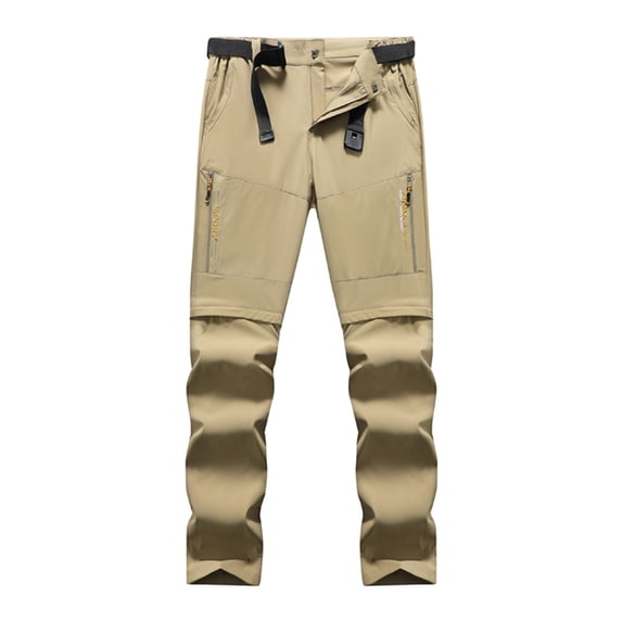 IYTR Men's Pants Outdoor Button Zipper with Belt Long Pants Baggy Pants Solid Color Comfy Sweatpants Casual Fashion Hiking Trousers (Khaki,XXL)