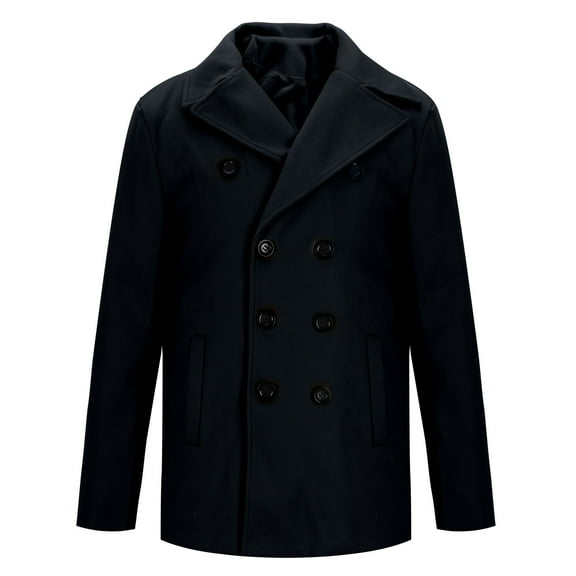 IYTR Men's Peacoat Double Breasted Wool Classic Winter Coat Turndown Collar Long Sleeve Overcoat Casual Warm Coat Black XXXL