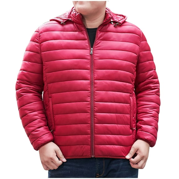 IYTR Men's Puffer Jacket Plus Size Lightweight Down Jacket Long Sleeve Hooded Jacket Zip up Padded Coat Warm Winter Coats (Wine,XL)