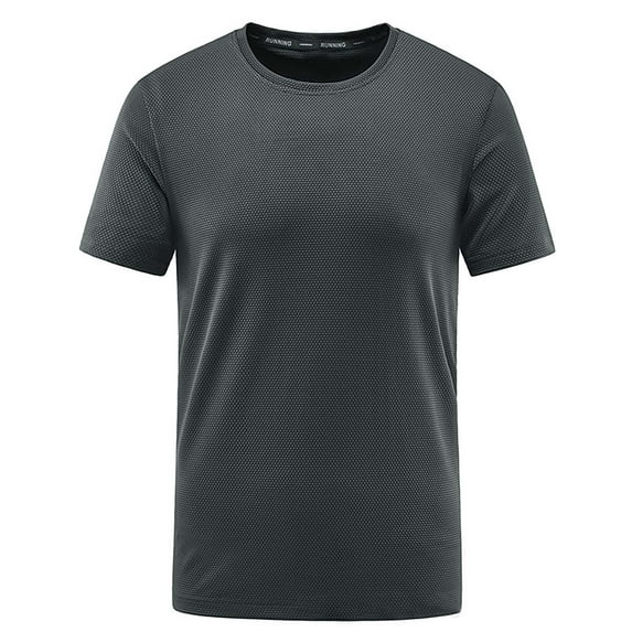 IYTR Men's Quick-drying Shirts Casual Round Neck Short Sleeve T Shirts Summer Solid Color Slim Stretch Sports T-shirt Dark Gray XL