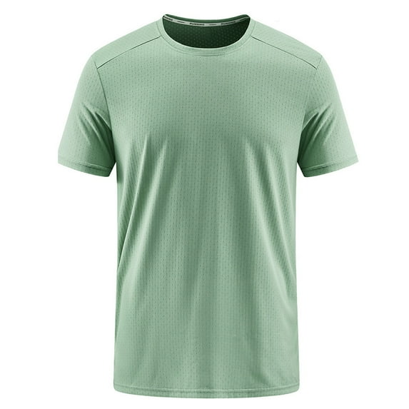 IYTR Men's Quick-drying Shirts Casual Round Neck Short Sleeve T Shirts Summer Solid Color Slim Stretch Sports T-shirt Green XXXL