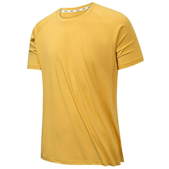 IYTR Men's Quick-drying Shirts Casual Round Neck Short Sleeve T Shirts Summer Solid Color Slim Stretch Sports T-shirt Yellow L