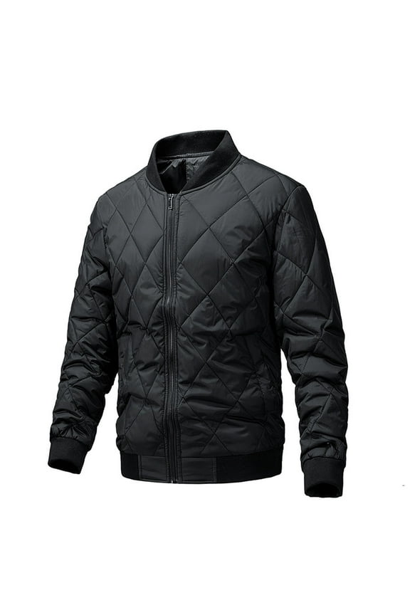 Men's Quilted Jacket Stand Collar Zipper Pockets Warm Winter Coats Lightweight Baseball Jackets