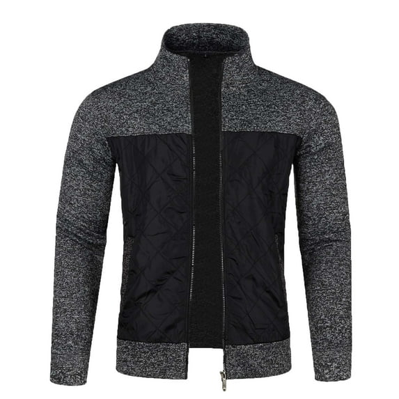 IYTR Men's Quilted Jacket Assorted Color Stand Collar Coat Winter Warm Fleece Lined Full Zip Up Outerwear Dark Gray M