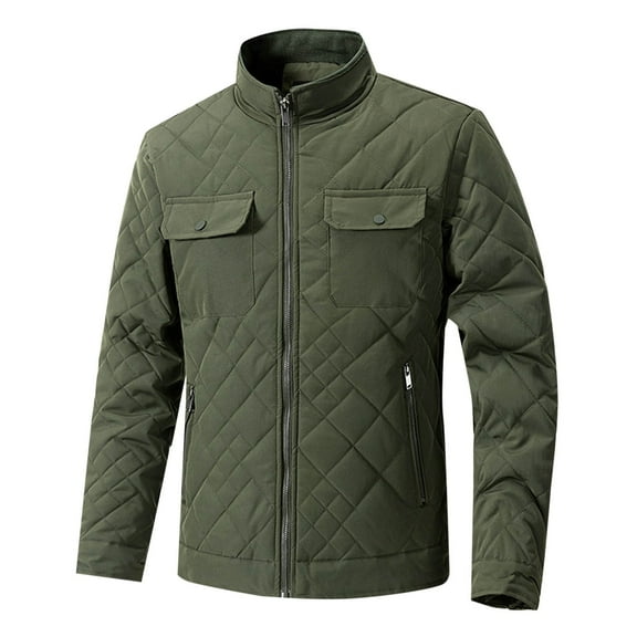 IYTR Men's Quilted Jacket Winter Warm Fleece Lined Zipper Jacket Outdoor Lightweight Thick Warm Coat Baseball Jacket with Pockets Army Green L
