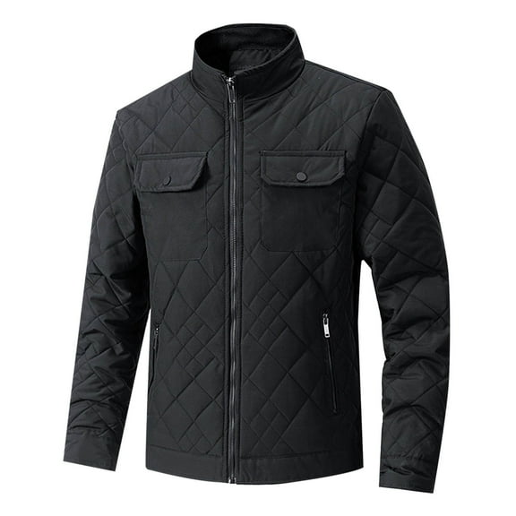 IYTR Men's Quilted Jacket Winter Warm Fleece Lined Zipper Jacket Outdoor Lightweight Thick Warm Coat Baseball Jacket with Pockets Black XL