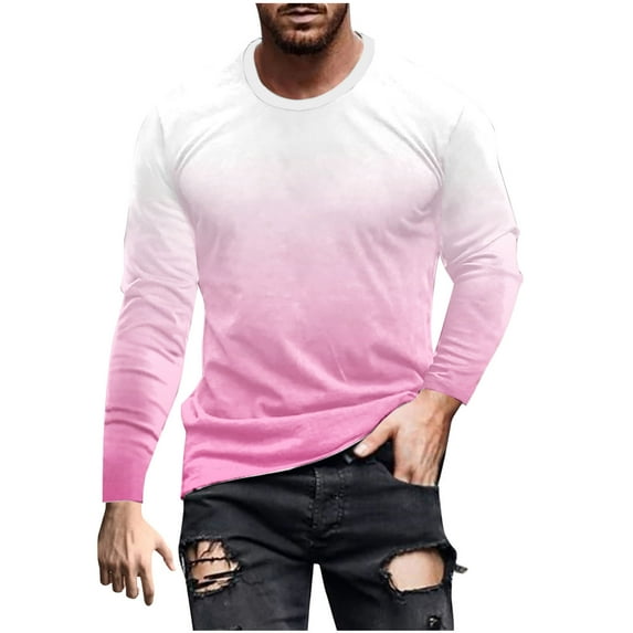 IYTR Men's Round Neck Casual Sweatshirt Gradiet Color Long Sleeve Pullover Sweatshirt Oversized Loose Sport Sweater Tops Pink S