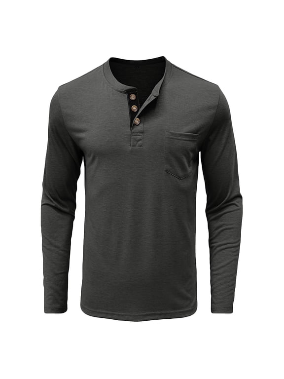 Men's Round Neck Sweatshirt Fashion Sweatshirts Fall Clothes Long Sleeve Button Sweatshirt Solid Color Gray M