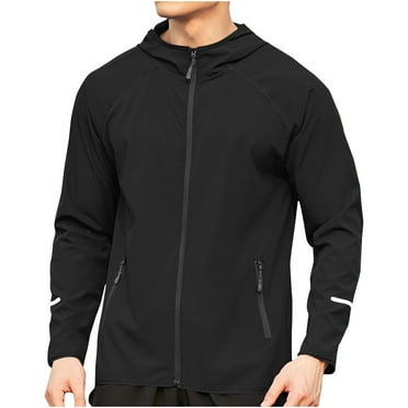 IYTR Men's Running Jacket Lightweight Water Windproof Hooded Workout Athletic Zip Up Outdoor Sports Activewear Full Zip Jacket Black XXXL