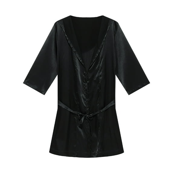 IYTR Men's Satin NightShirt Comfy Soft Silky Half Sleeve Nightgown Loose Basic Solid Homewear Black XL