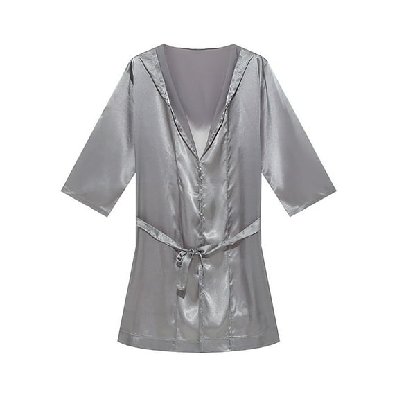 IYTR Men's Satin NightShirt Comfy Soft Silky Half Sleeve Nightgown Loose Basic Solid Homewear Gray L