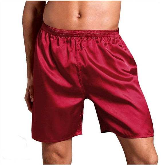 IYTR Men's Satin Pajama Shorts Silky Sleepwear Shorts with Pockets Comfy Shorts Home Shorts Loose Fit Shorts for Sleeping Leisure Wine L