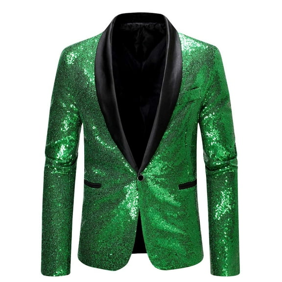 IYTR Men's Sequined Blazer Slim Formal Party Wedding Blazer Jacket One Button Shiny Blazer Evening Suit Coat for Men Green M