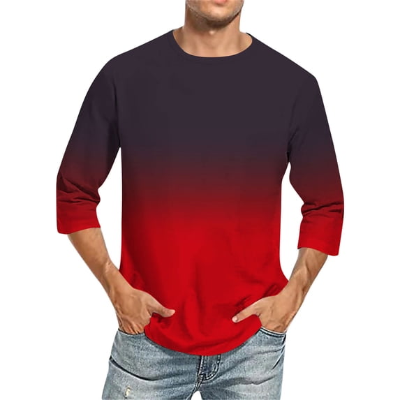 IYTR Men's Seven-Quarter Sleeve Shirts Short Sleeve T Shirts Fashion Pullovers Crewneck T-shirts Relaxed Tropical Beach Tee Shirts Summer Gradient Color Red XL