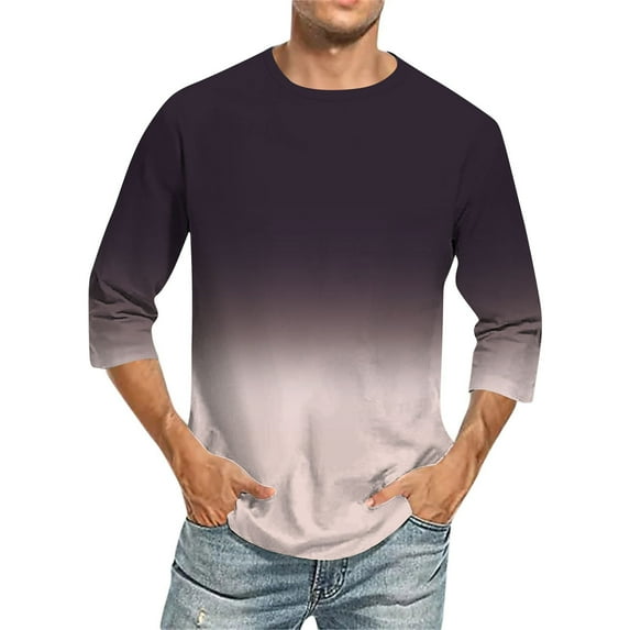 IYTR Men's Seven-Quarter Sleeve Shirts Short Sleeve T Shirts Fashion Pullovers Crewneck T-shirts Relaxed Tropical Beach Tee Shirts Summer Gradient Color Rose Gold M