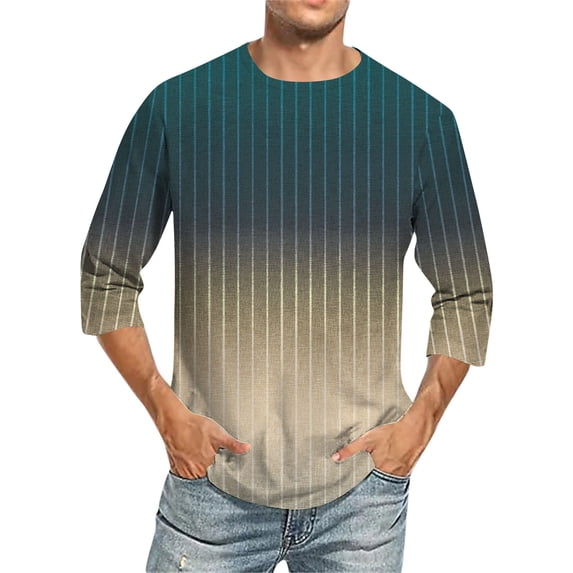IYTR Men's Seven-Quarter Sleeve Shirts Short Sleeve T Shirts Summer Gradient Color Stylish Loose Athletic Shirts Fashion Pullovers Round Neck T-shirts Beige M