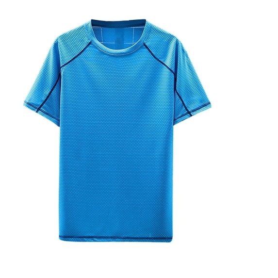 IYTR Men's Shirts Crew Neck Athletic T-Shirt Contrast Stitching Short Sleeve Comfy Wicking Workout Gym Running Activewear Top (Sky Blue,L)