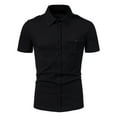 thumbnail image 1 of IYTR Men's Short Sleeve Button Down Shirts Casual Solid Color Lapel Tshirt Summer Dressy Slim Shirts Tops Black XL, 1 of 1