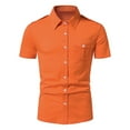 thumbnail image 1 of IYTR Men's Short Sleeve Button Down Shirts Casual Solid Color Lapel Tshirt Summer Dressy Slim Shirts Tops Orange L, 1 of 1