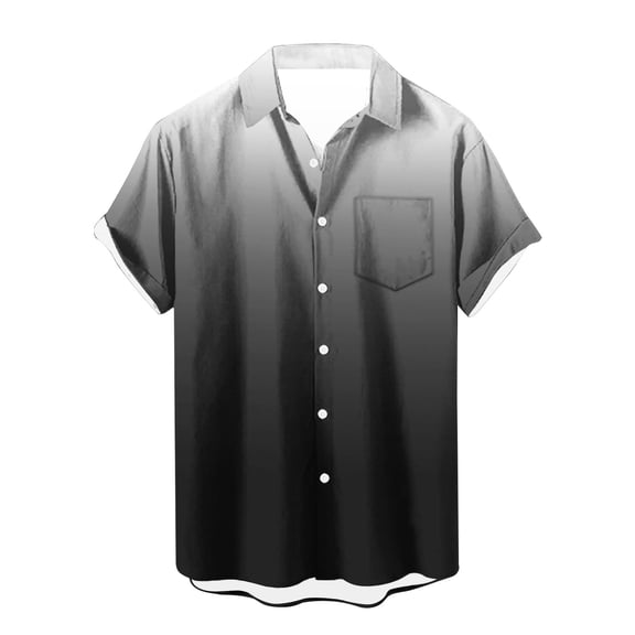 IYTR Men's Short Sleeve Button Shirts Summer Fashion Gradient Color Lapel Hawaiian Beach Shirt Casual Loose Blouses Black XXL