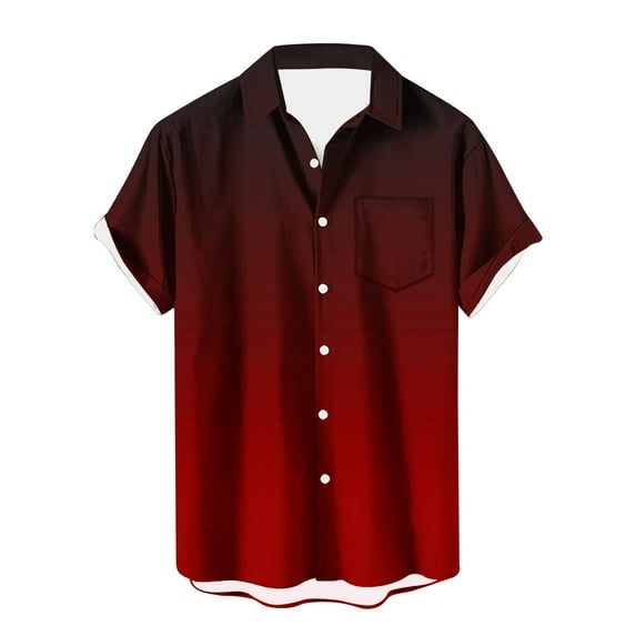IYTR Men's Short Sleeve Button Shirts Summer Fashion Gradient Color Lapel Hawaiian Beach Shirt Casual Loose Blouses Red M