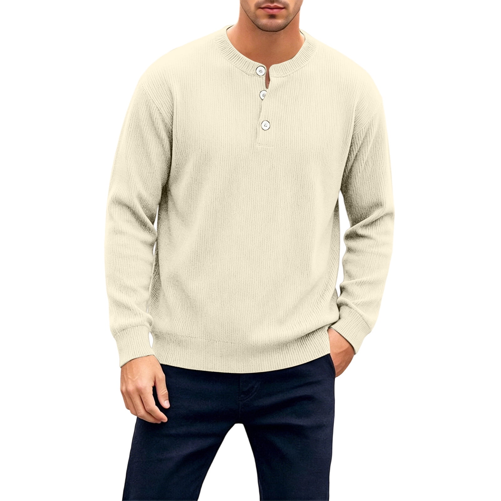mens crew neck dress shirts IYTR Men's Short Sleeve Dress Shirts Crew Neck Long Sleeve Shirts Button  Placket Casual Winter Warm Soft Knit Solid Color Classic Everyday Top