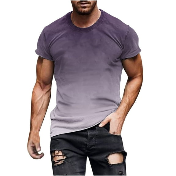 IYTR Men's Short Sleeve T-Shirts Gradient Color Round Neck Graphic Tee Shirts Casual Fashion Tshirts Holiday Tops Purple XXXL