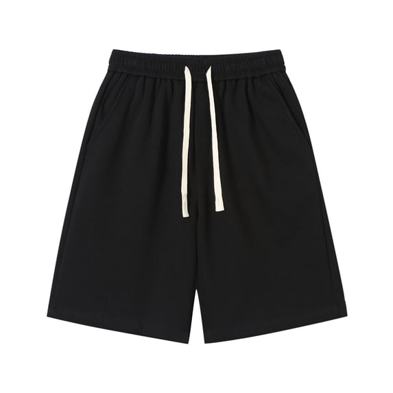 IYTR Men's Shorts Casual Elastic Waist Exercise Drawstring Shorts Baggy Pants Classic Solid Color Short Pants Comfy Summer Casual Fashion Black L