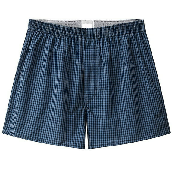 IYTR Men's Shorts Fashion Boxers Sleepwear Shorts Plaid Cotton Loose Comfy Home Shorts Casual Elastic Waisted Shorts Navy M