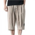 thumbnail image 1 of IYTR Men's Shorts Fashion Solid Color Drawstring Shorts Loose Fit Summer Linen Baggy 3/4 Pants with Pockets Khaki XL, 1 of 7