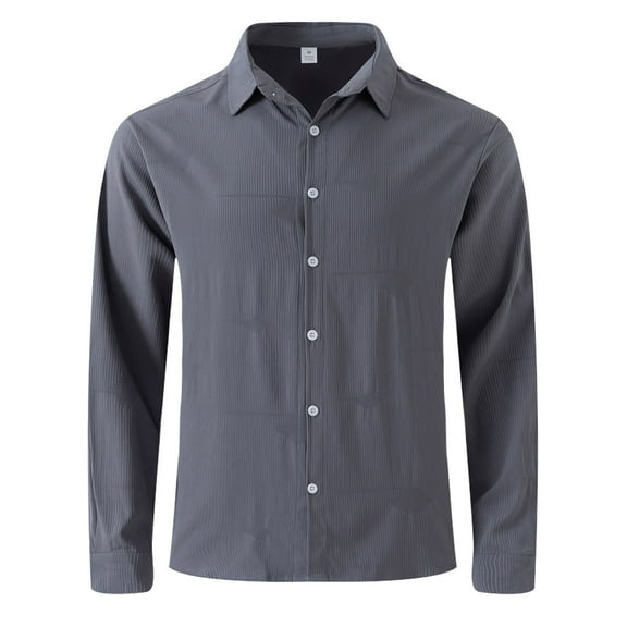 IYTR Men's Single Breasted Shirt Solid Color Men's Lapel Long Sleeved Shirt
