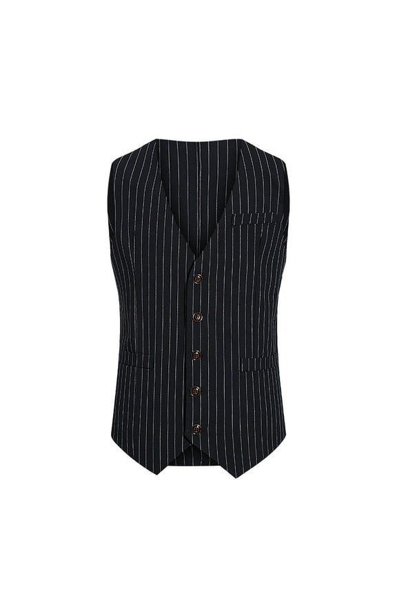 Men's Single-breasted Suit Jacket Sleeveless Jacket Button Up V-Neck Comfy Business Casual Vest Jacket with Pocket Solid Color Black L