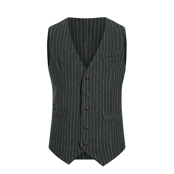 IYTR Men's Single-breasted Suit Jacket Sleeveless Jacket Button Up V-Neck Comfy Business Casual Vest Jacket with Pocket Solid Color Dark Gray XXL