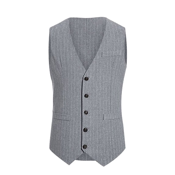 IYTR Men's Single-breasted Suit Jacket Sleeveless Jacket Button Up V-Neck Comfy Business Casual Vest Jacket with Pocket Solid Color Gray XL
