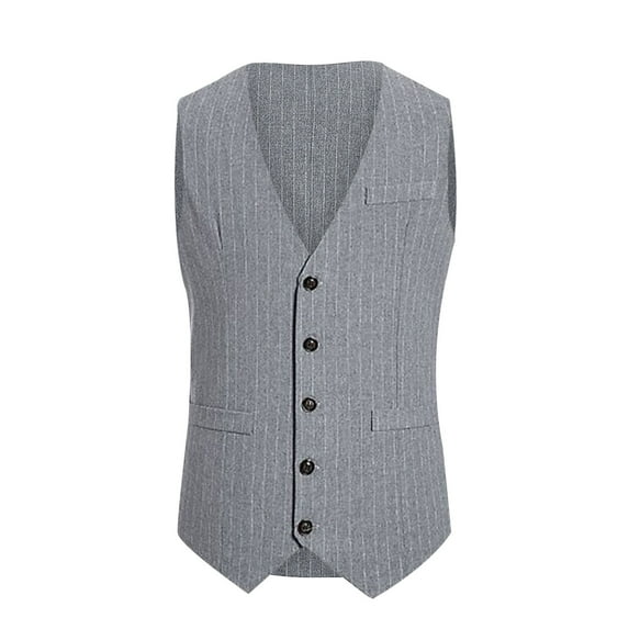 IYTR Men's Single-breasted Suit Jacket Sleeveless Jacket Button Up V-Neck Comfy Business Casual Vest Jacket with Pocket Solid Color Gray XXL