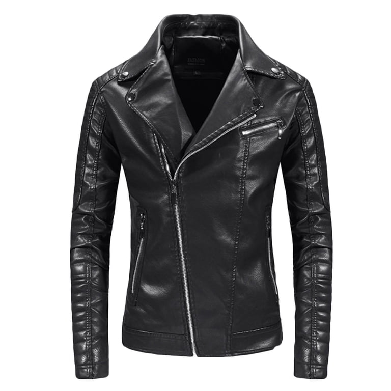 IYTR Men's Slim Fit Biker Style Faux Leather Stand Collar Zipper
