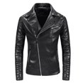 thumbnail image 1 of IYTR Men's Slim Fit Biker Style Faux Leather Stand Collar Zipper Closure Long Sleeve Motorcycle Jacket with Zipper Pockets Black M, 1 of 1
