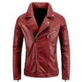 thumbnail image 1 of IYTR Men's Slim Fit Biker Style Faux Leather Stand Collar Zipper Closure Long Sleeve Motorcycle Jacket with Zipper Pockets Red M, 1 of 1