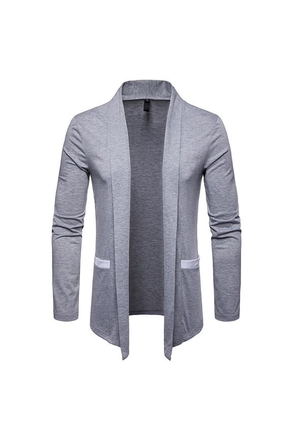 Men's Slim Fit Blazer Long Sleeve Shawl Lapel Plain Cardigan Sweater Outwear with Pockets Gray S