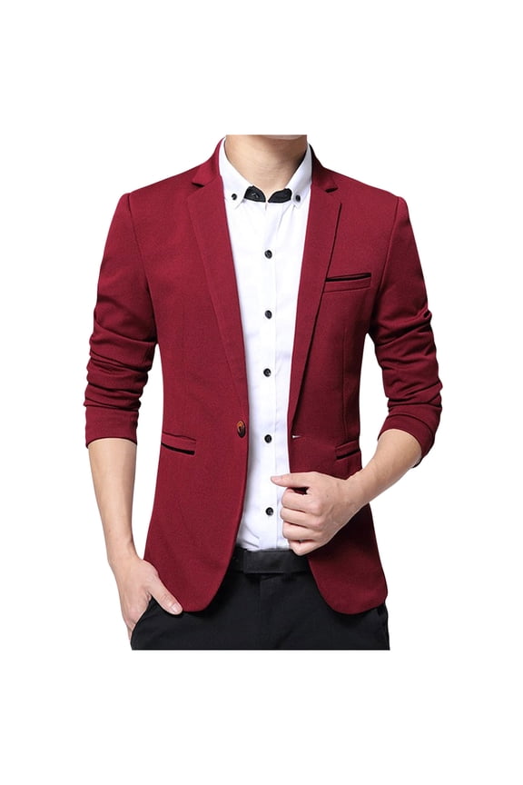 Men's Slim Fit Blazer Suit Jacket One Button Sport Coat Business Wedding Party Tuxedo Wine XXL